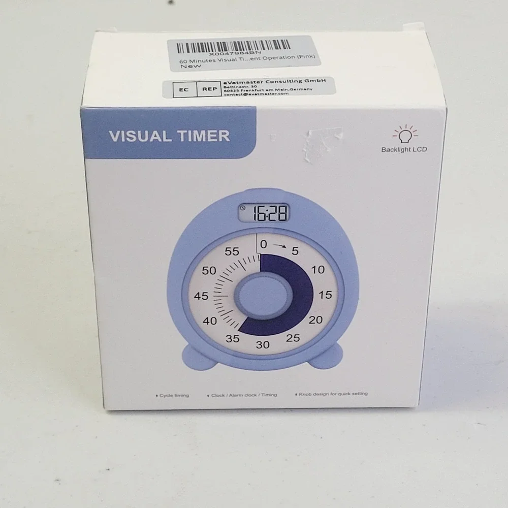 Unbranded 60 Minute Visual Timer Clock Blue USB Rechargeable Backlight